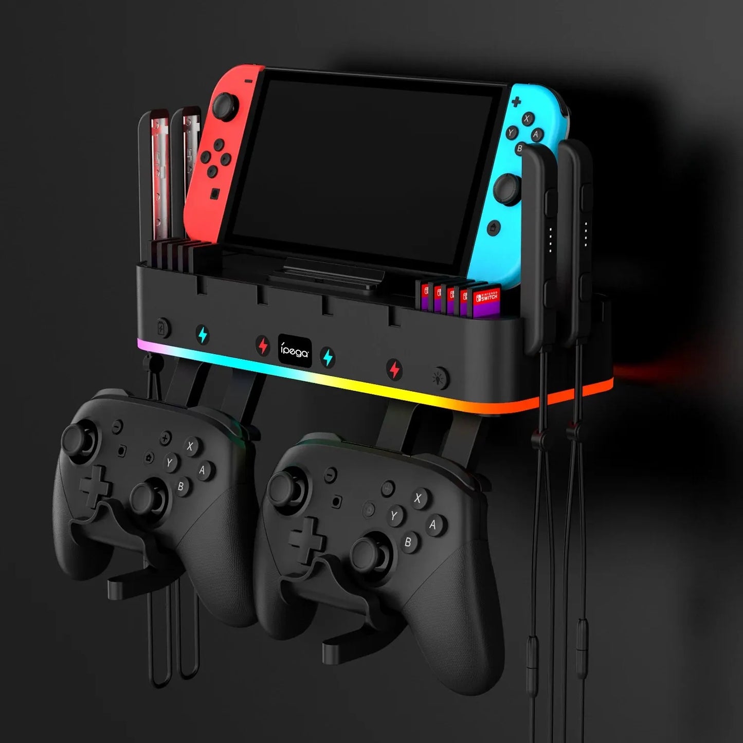 IPEGA PG-SW107 RGB Switch Wall Mount with Joy-Con Charger, Switch Holder for Nintendo Switch / OLED with Switch Organizer