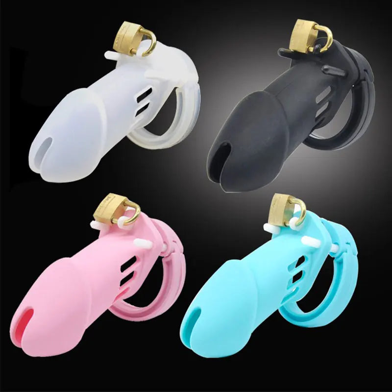New Male Silicone Chastity Device Cock Cage Sex Toys With 5 Penis Ring Adult Belt Brass Lock Standard/Short Cage A122/A235