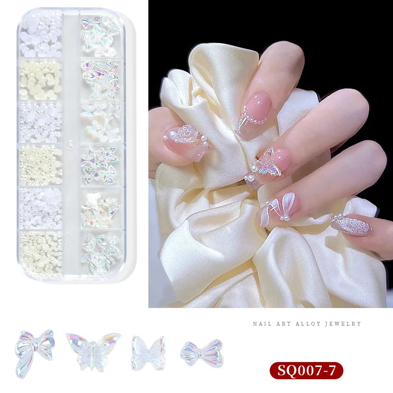 3D Nail Art Rhinestones Nail Decorations Gems Crystal Pearl Butterfly Half Beads Nail Art DIY Decoration Wholesale Mix Size