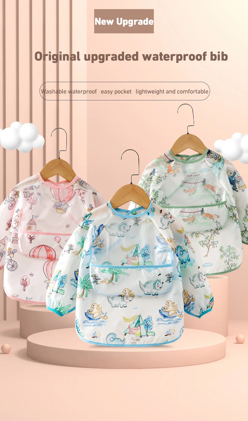 Baby Food Overalls Waterproof and Dirt-proof CHILDREN'S Apron Bib Spring and Autumn Girl Treasure Boy Baby Wash Back Wear Protec