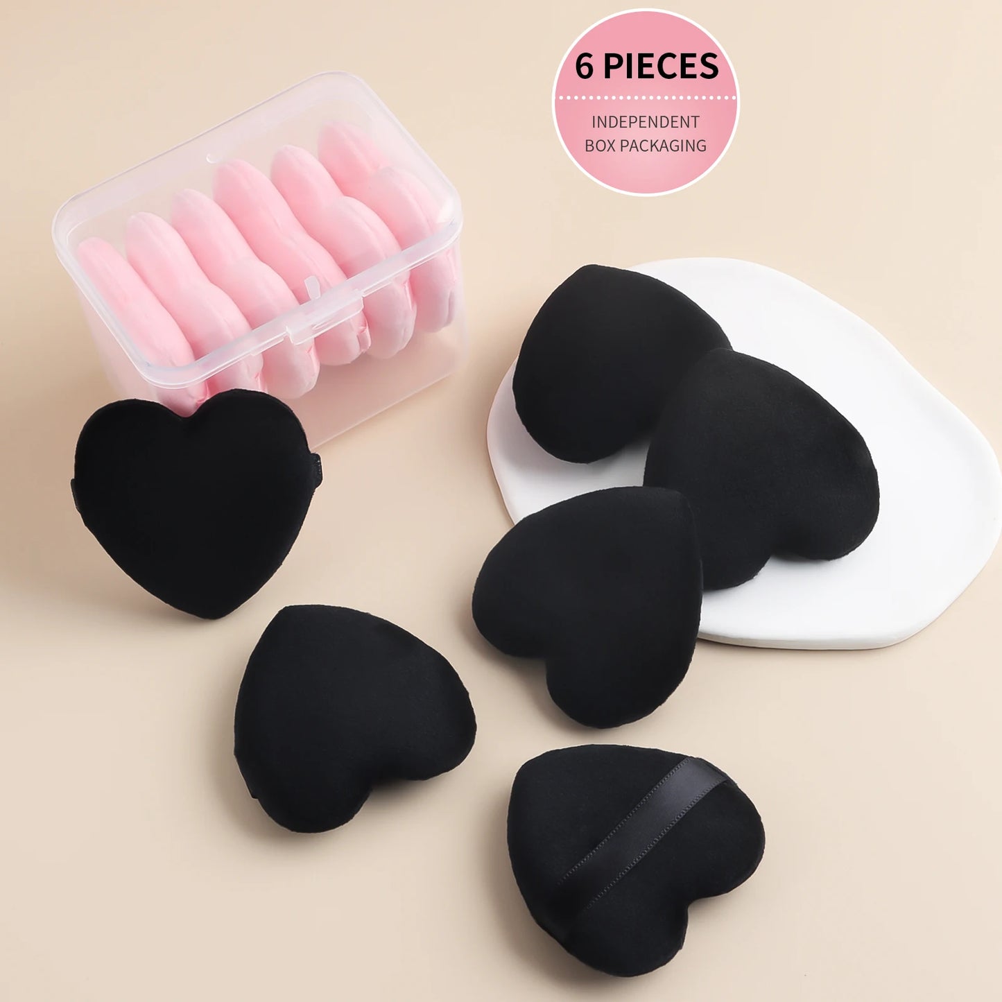 Powder puff, 6pcs/box heart shaped fluffy soft skin-friendly make-up tools can be reused
