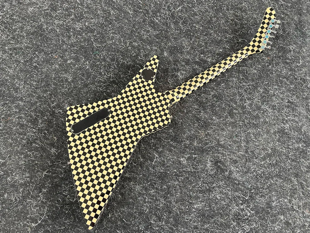 Electric Guitar Black and White Chessboard Goose，Explorer，mahogany body,Rosewood Fingerboard,High Quality,free shipping