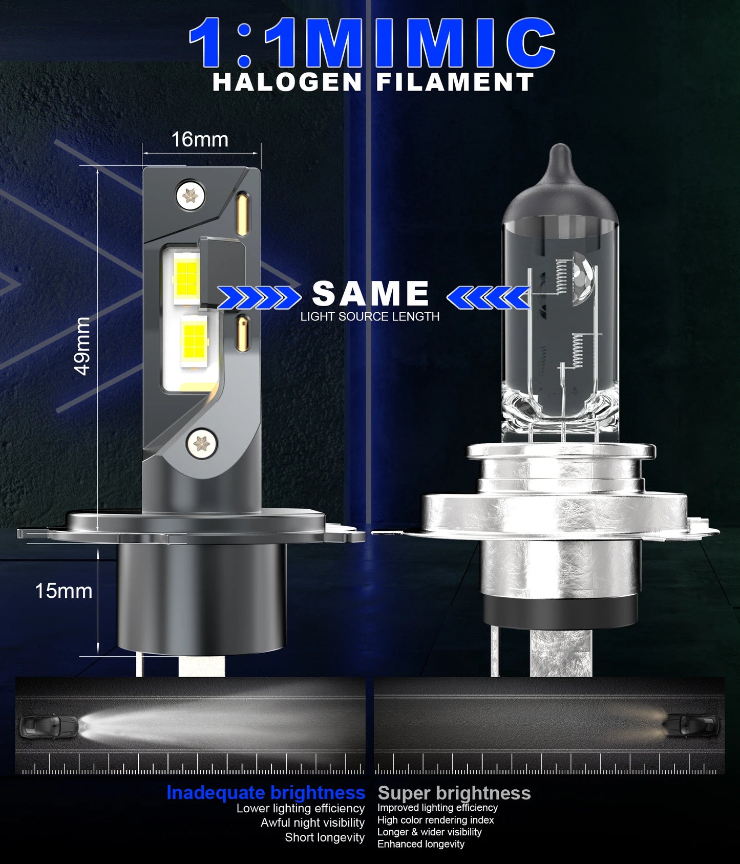 BEAMFLY 100W LED Headlight Bulbs H7 H4 Canbus Wireless Mini Diode 6500K White 20000LM CSP Plug&Play Car Turbo Driving Headlamp