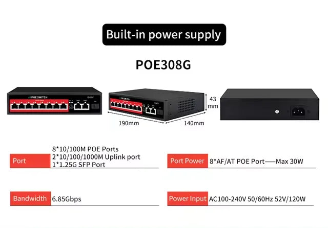 STEAMEMO-SSC Series POE Switch 4/6/8/16/24 Port, Active POE for IP Cameras, Wireless AP Switch, Gigabit IEEE 802.3 AF/AT