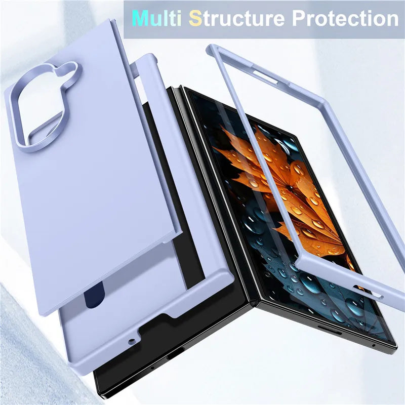 Shockproof Matte PC Folding Phone Case For Samsung Galaxy Z Fold 7 6 5 4 3 Fold7 5G Bracket Stand Holder Cover