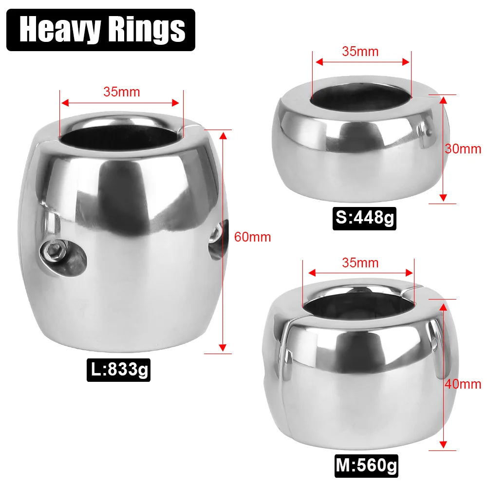 448-833g Heavy Stainless Steel 30-60mm Penis Ring for Men Cock Exerciser Scrotum Lock Testis Stretcher Sex Toys Male Masturbator