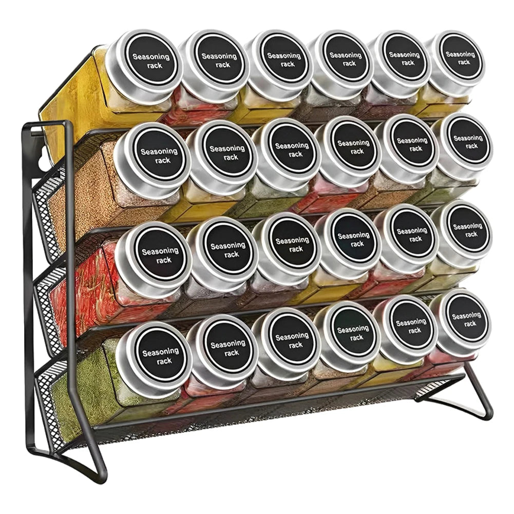 4 Tier Cupboard Storage Shelf Carbon Steel Spice Seasoning Jar Organizer Wall Mount Kitchen Spice Rack Non-Slip Pantry Organizer