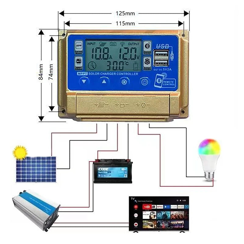 12V/24V 30A/40A/50A/60A High Definition LCD Large Digital Display Bluetooth WIFI Solar Charge Controller MPPT Controller Solar