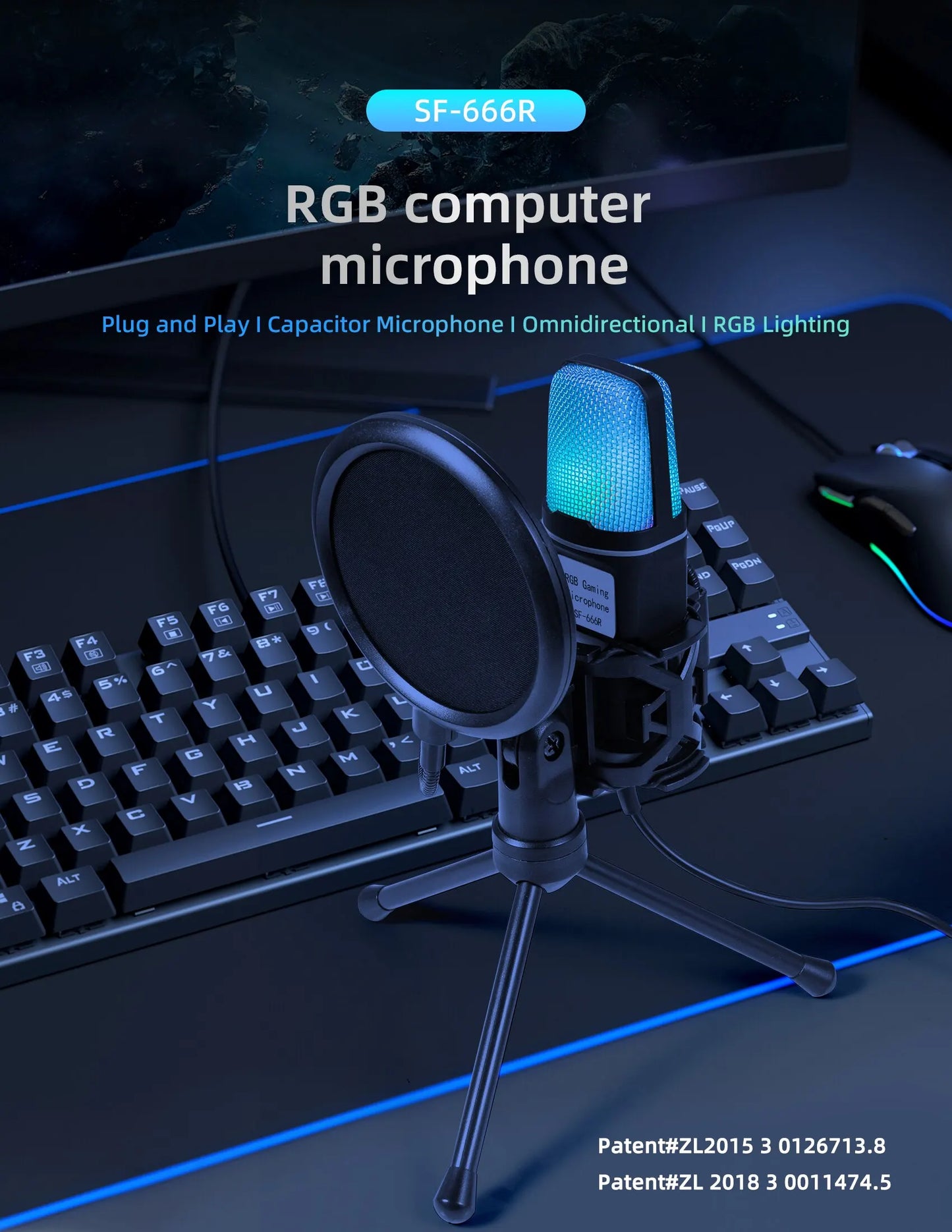 Portable USB Microphone RGB Microfone Condensador Wire Gaming Mic for Podcast Recording Studio Streaming Laptop Desktop