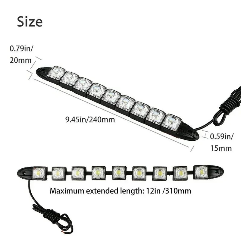 2Pcs 9 LED 12V Car Daytime Running Light  Flexible Waterproof Fog Day Driving Head Lamp