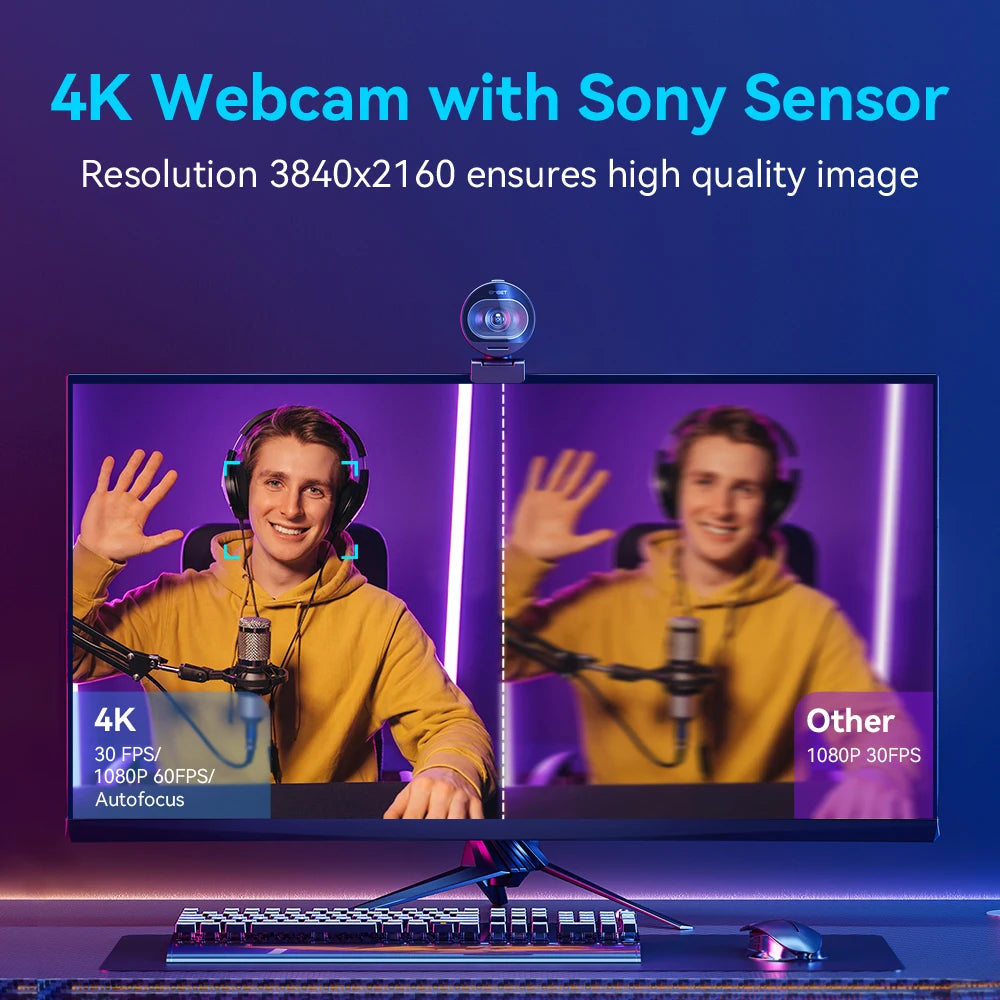 Webcam 4K Streaming Web Camera 1080P 60FPS USB Camera EMEET S600 Autofocus Living Stream Camera With Mics for Tiktok/YouTube