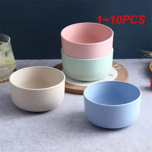 1~10PCS Wheat Straw Bowl Colorful Household Kitchen Fruit Vegetable Bowl Safe Wheat Straw Fiber Dessert Salad Rice Bowl