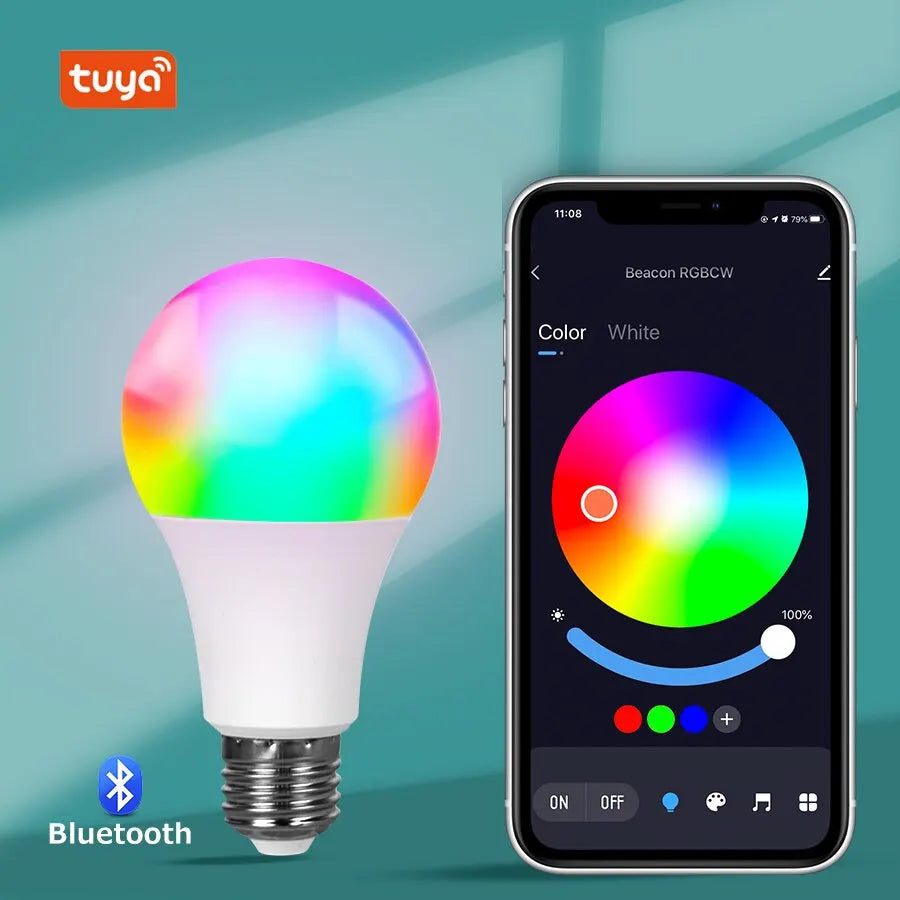 Tuya Smart Led Bulb E27 220V Smart Light Dimable Bluetooth RGB Lamp APP Control for Bedroom Room Decoration Party Lights