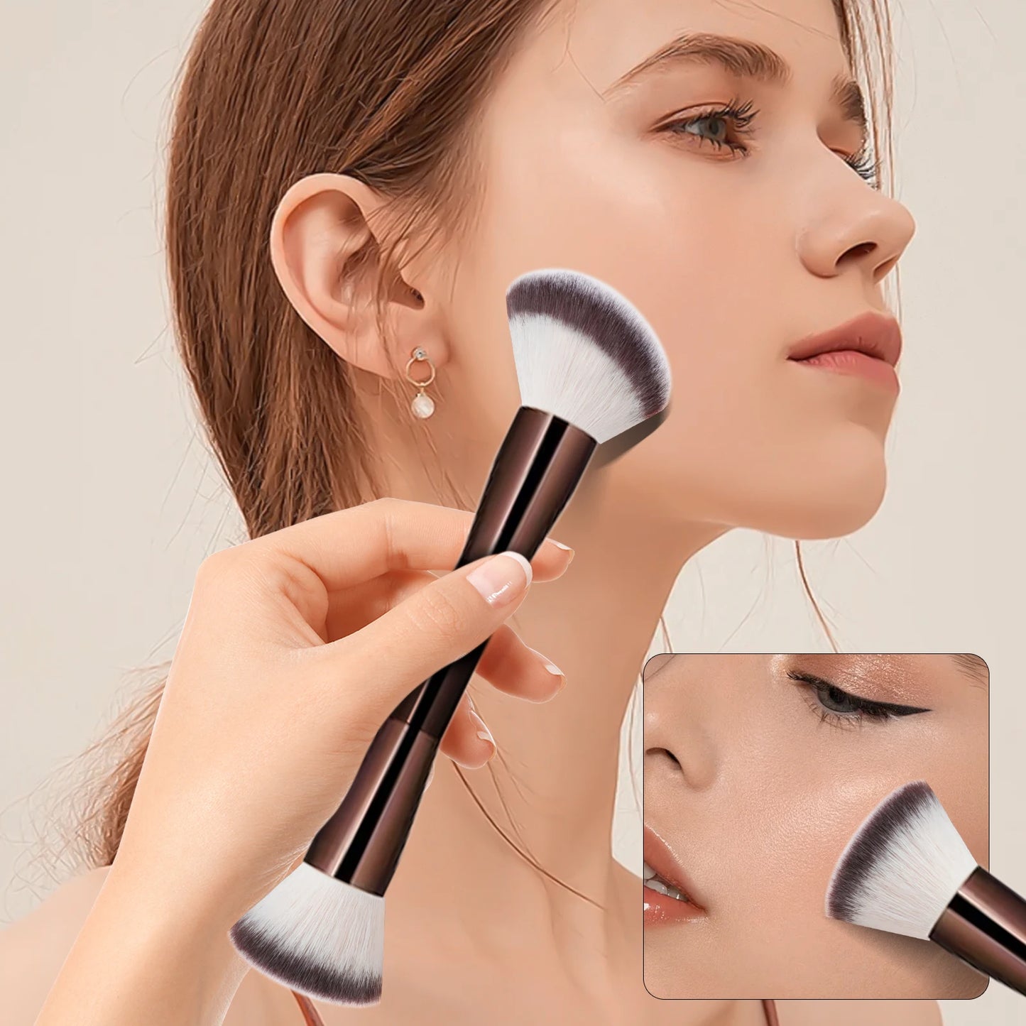 1pc Professional Makeup Brush Includes Dual-Ended Face Brushes Angled Brush Short Handle Foundation Brush