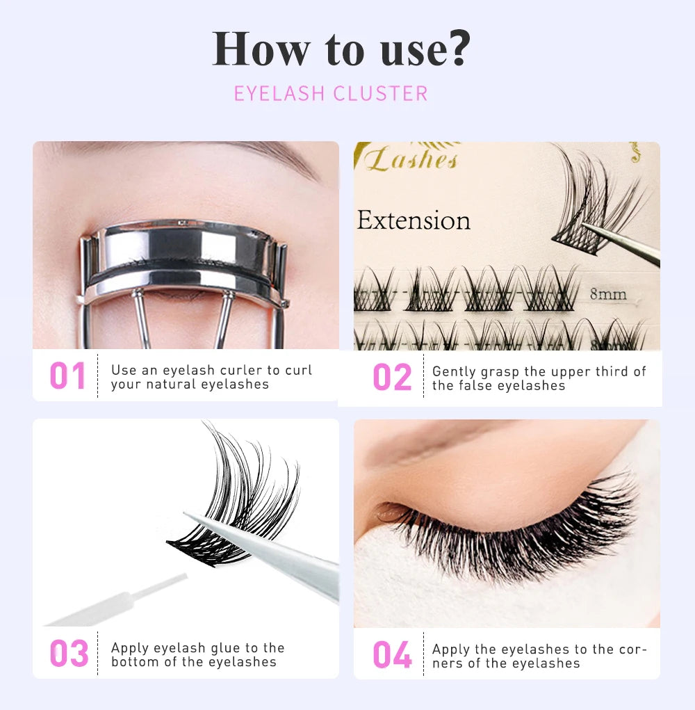 288 Pcs Cluster Lashes C Curl Individual Mega Lash Clusters False Eyelashes Extension Natural Look Reusable Glue Bonded Black Su