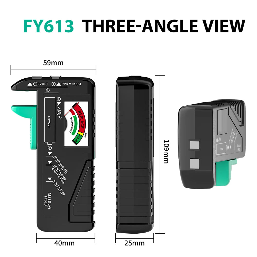 MASTFUYI Universal Battery Tester, AA/AAA//C/D/9V/1.5V Button Cell Battery Capacity Check Tool, Battery Analyzers Detector