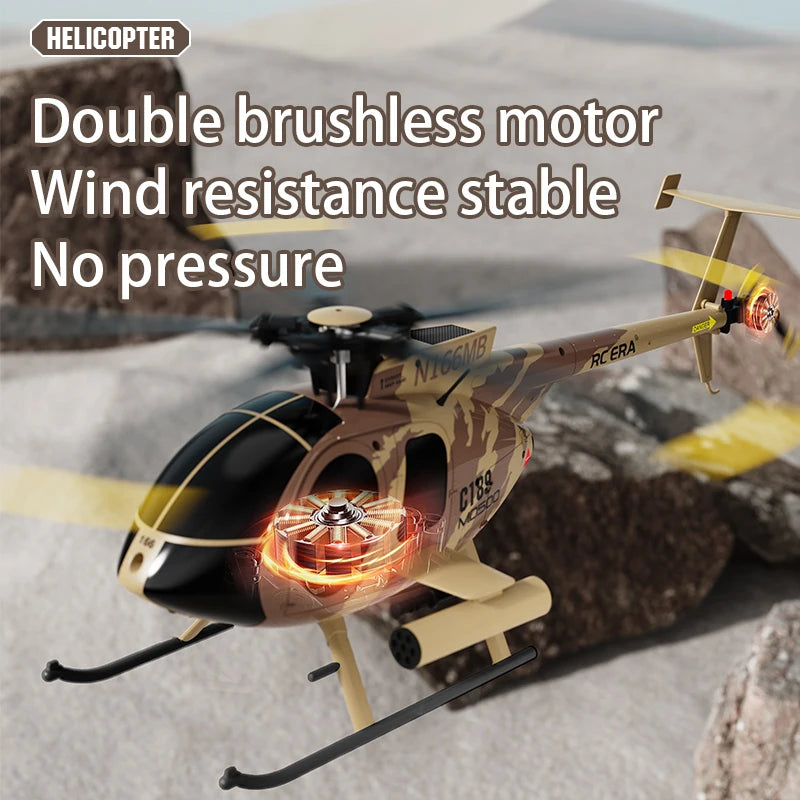 1:28 C189 RC Helicopter MD500 Brushless Dual-motor Remote Control Model 6-Axis Gyro Aircraft Toy One-click Takeoff/landing