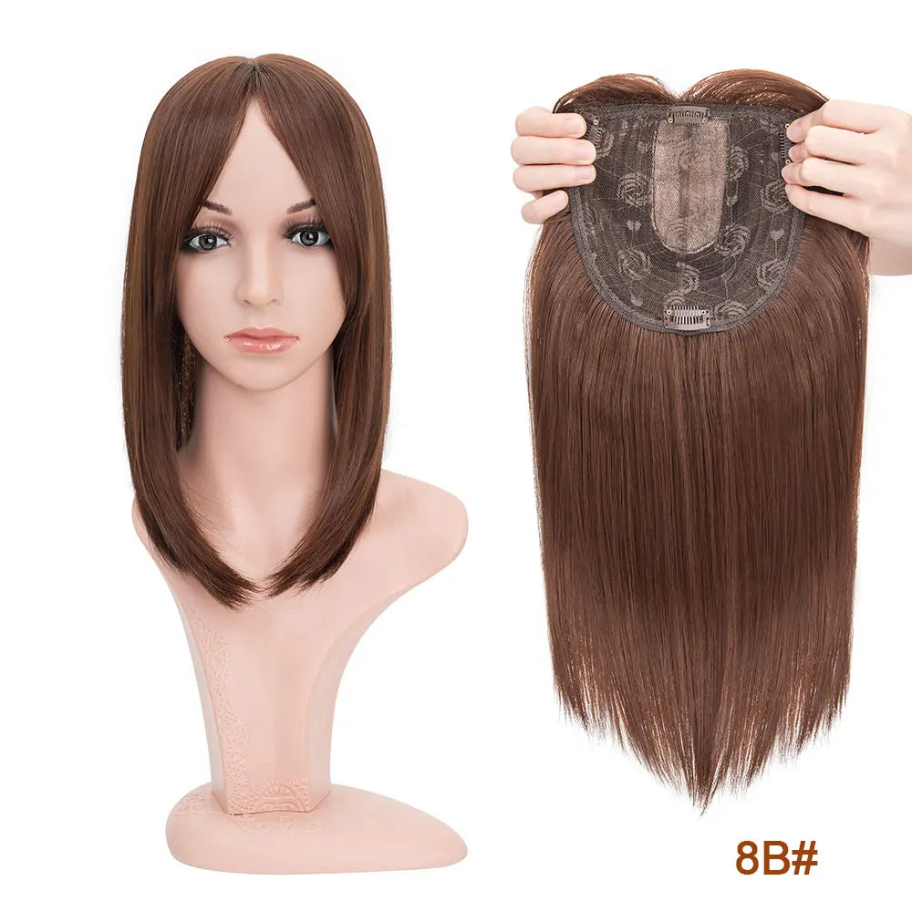 Benehair 14'' 18'' Hair Toppers with Bangs for Women Synthetic 6x6 Top Hairpieces Wigs Long Striaght Clip in Hair Extension