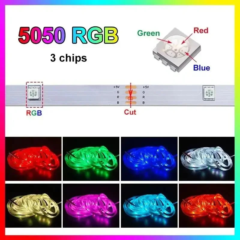 Smart LED Strip Lights USB RGB 5050 APP Control Music Sync Color Changing Dimmable Lighting Living Room Party Bedroom Decor