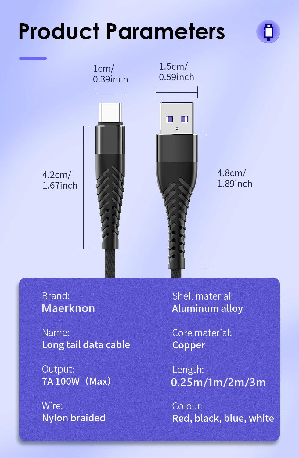 7A 100W USB C Cable Fast Charging Type C Date Cable For Samsung Huawei Xiaomi 12 USB C Phone Charger Cable 0.25m 1m 2m 3m