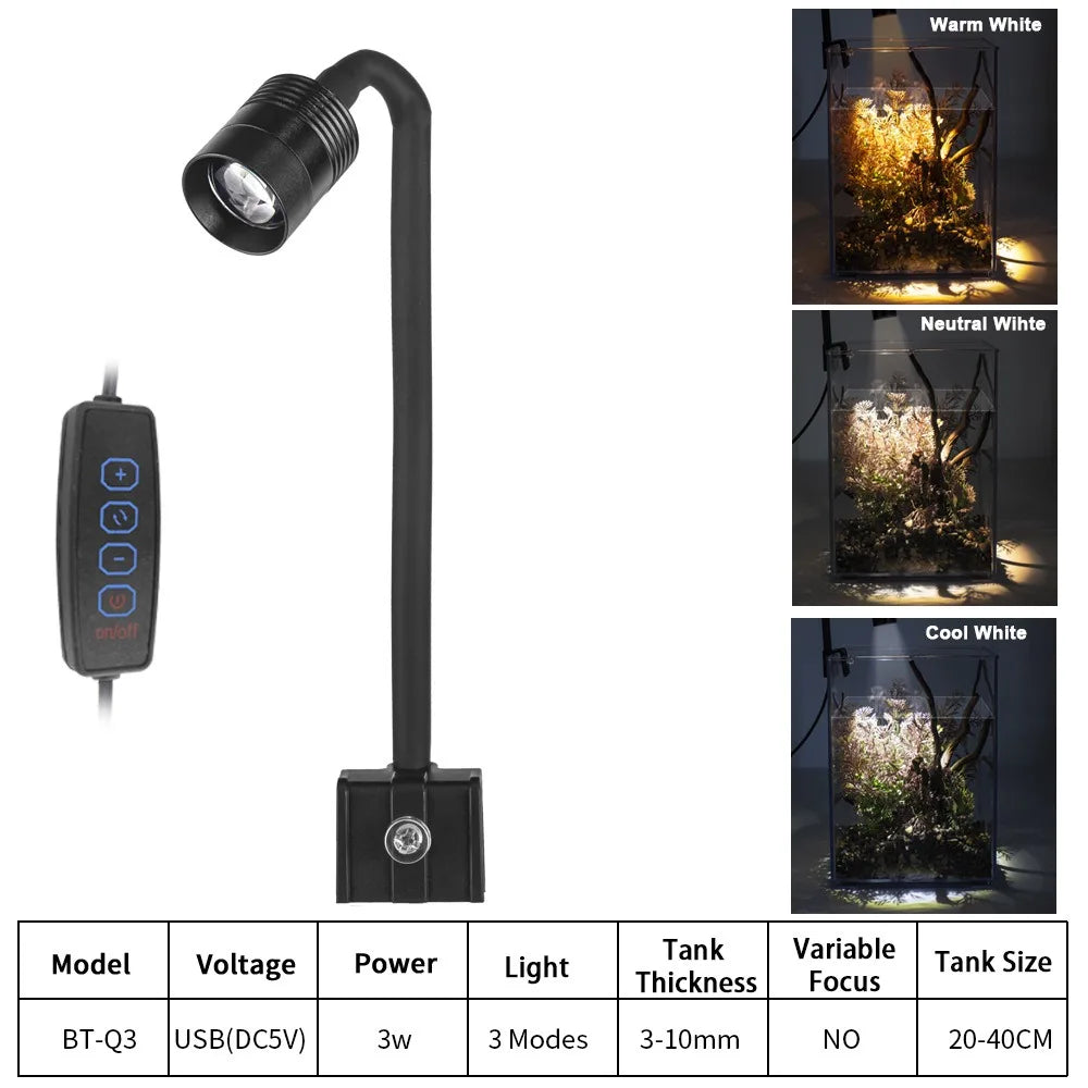 Super Slim LED Aquarium Light Lighting plants Grow Light USB-5V 3W Aquatic Plant Lighting Waterproof Clip-on Lamp For Fish Tank