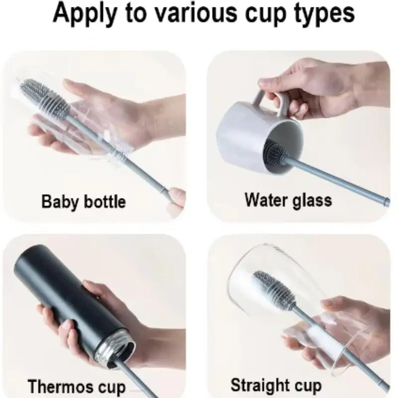 Kitchen Multifunctional Rotating Cup Brush Pot Household Long Handle Cup Brush Silicone Cup Brush Household Cleaning Brush
