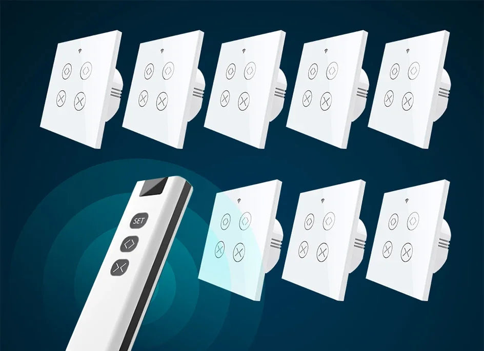 Tuya SmartLife WiFi RF 2 Gang Double Curtain Blind Switch for Roller Shutter Electric Motor With Alexa Google Home Voice Control