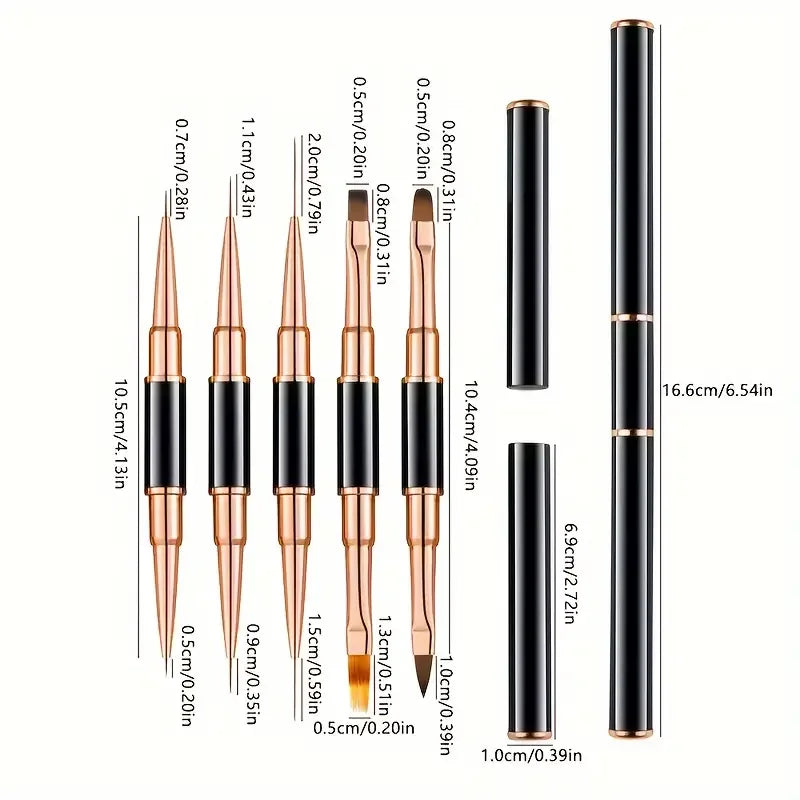 Professional Nail Art Brush Set 5pcs Double-Ended Nail Art Brushes For Long Lines Thin Liner Brush For Nails Detail Design Gift