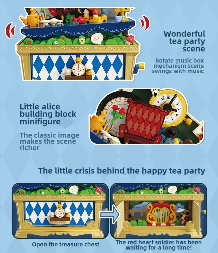 Fairytale Music Box Treasure Chest Fairy Tale Scene Model Bricks Set With Mini Figure Doll Desktop Deco Kids DIY Toys Girl Gifts