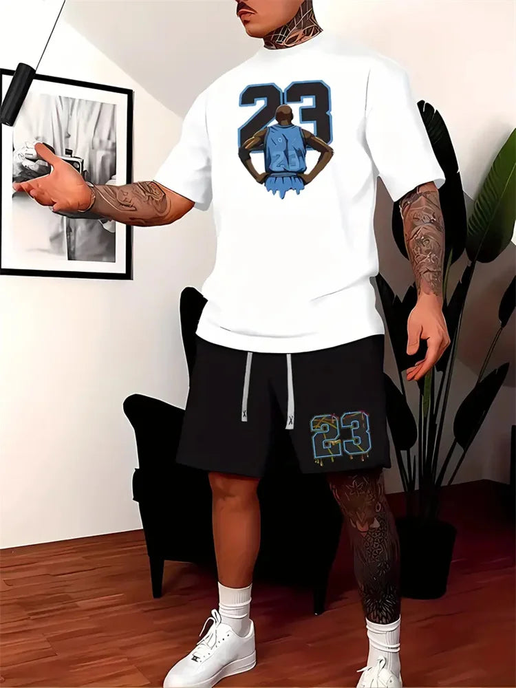 Summer Breathable Sportswear Men's Short-Sleeved Shorts Loose Quick-Drying T-Shirt Basketball Four Pants Casual Running Suit