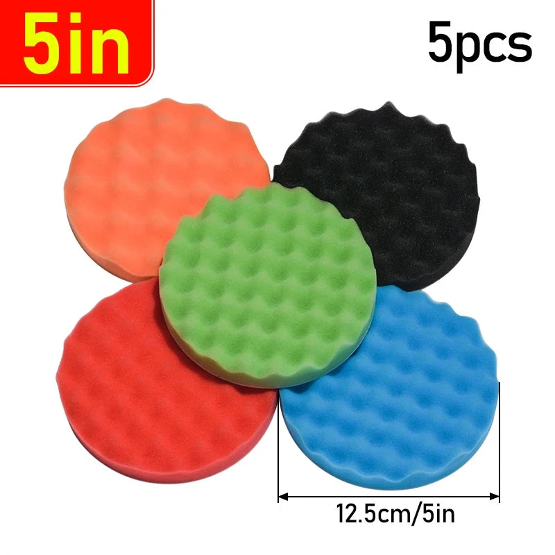 5Pcs Multiple Colors Car Polisher Compound Polishing Sponge Pad 5/ 6/ 7" Auto Beauty Polishing Tool Kit For Wash & Maintenance