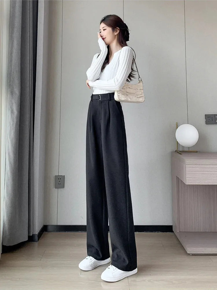 Fashion women's straight leg pants loose casual wide leg pants women straight leg small stylish senior all match all match pants
