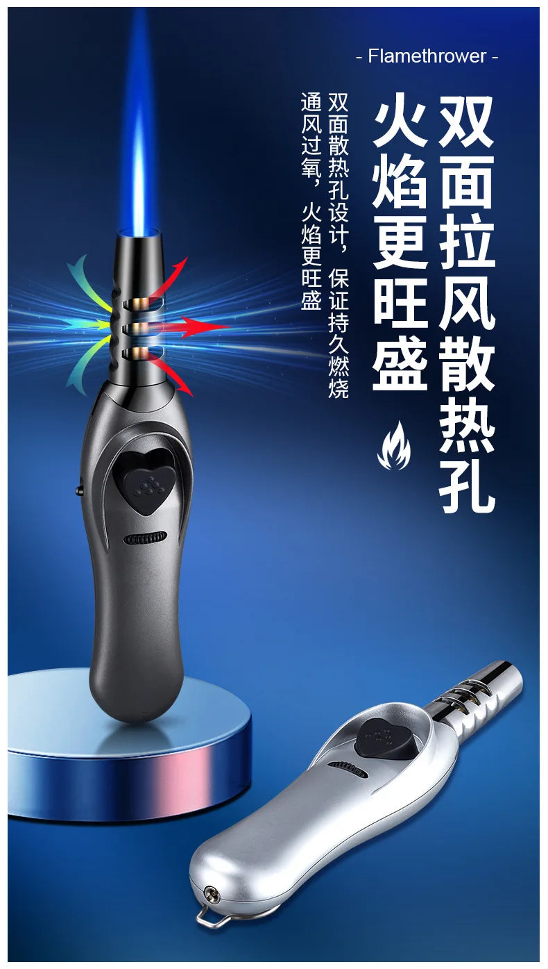 Triple Burner High Power Spray Gun Lighter Windproof Flame Refillable Butane Gas Moxibustion Cigar Outdoor BBQ Kitchen Igniter