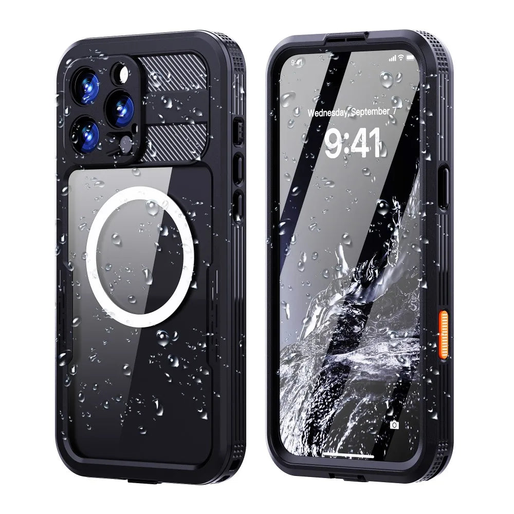 Magnetic Charging with Stand Anti Fall IP68 Waterproof Case For iPhone 16 15 Pro Max Plus Drop proof Diving Swim Outdoor Sport