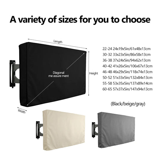 Outdoor TV Screen All-Purpose Dust Cover Black LCD Television Waterproof Resistant Protect Bag 24" 38" 42" 48" 52" 65inch