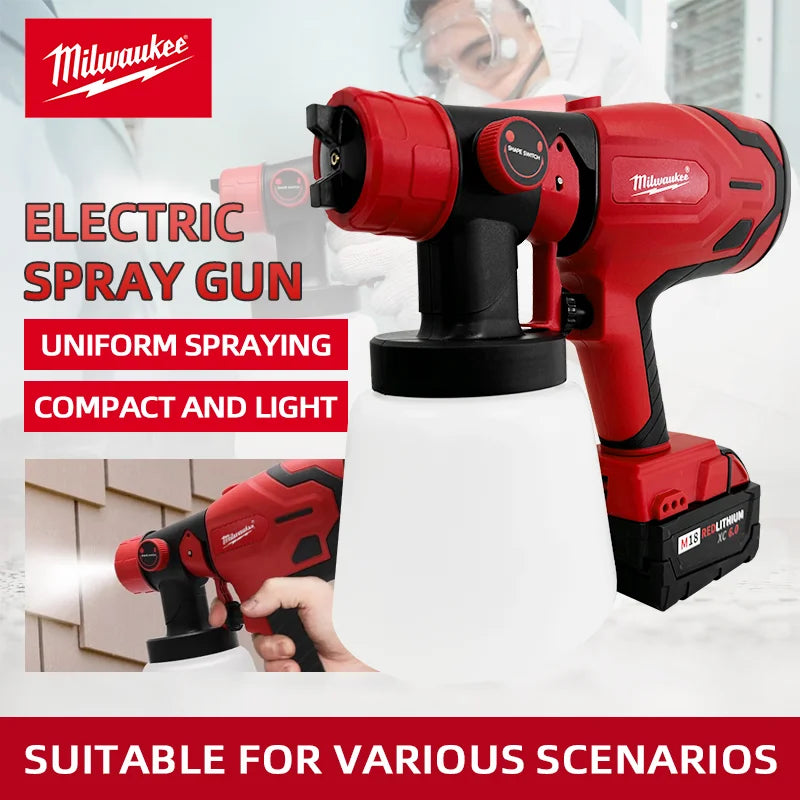 Milwaukee 800ML Electric Spray Gun Cordless Paint Sprayer Auto Furniture Steel Coating Airbrush Compatible Red Electric Spray