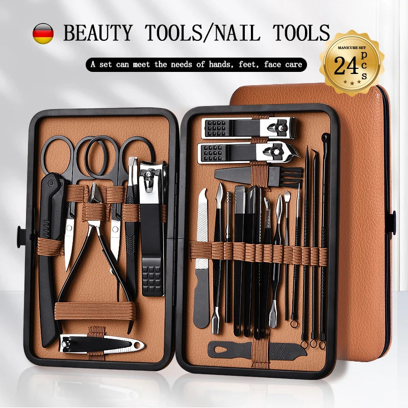 7-24pcs Manicure Tool Set Stainless Steel Cuticle Nipper Cutter Kit Professional Nail Clippers Pedicure Nail Art Grooming Tools