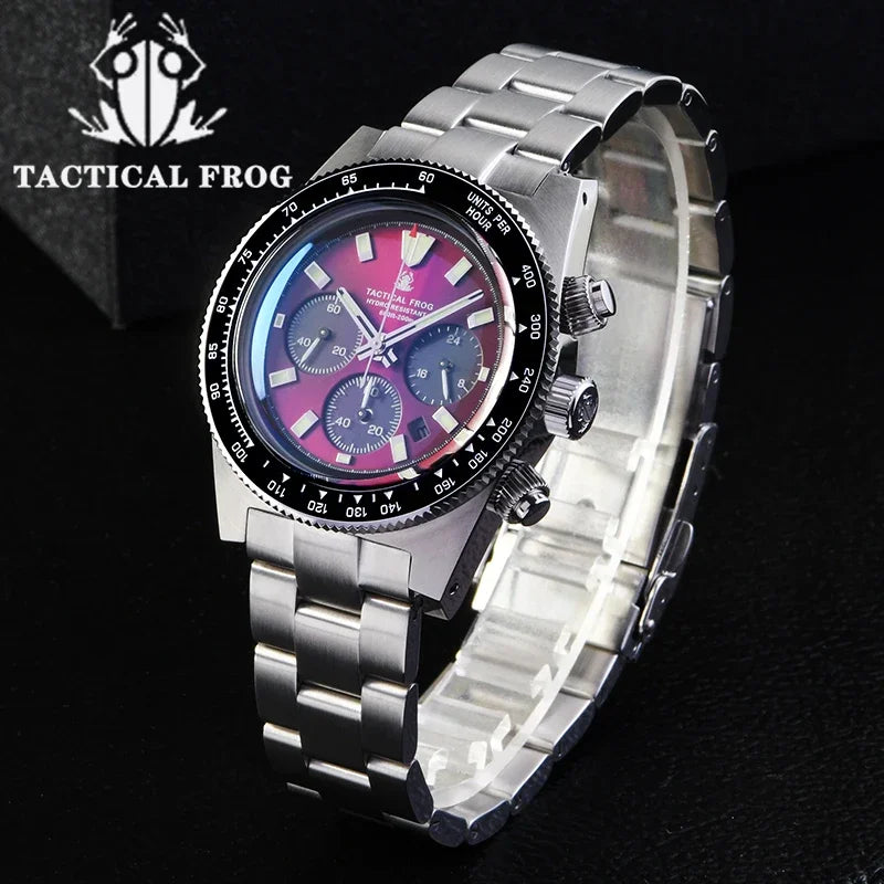 Tactical Frog Chronograph Watch Sapphire Crystal Mirror Ceramic Bezel V2 Solar VS75A Eco-Drive Quartz 20Bar Luminous Mens Watch