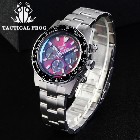 Tactical Frog Chronograph Watch Sapphire Crystal Mirror Ceramic Bezel V2 Solar VS75A Eco-Drive Quartz 20Bar Luminous Mens Watch
