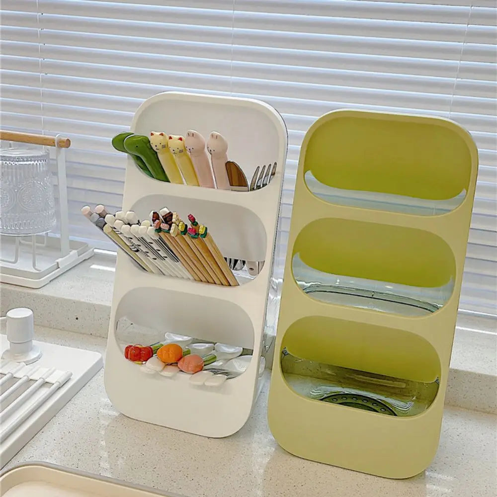 Multifunctional Chopsticks Cage Household Draining Three Tier Slant Insert Kitchen Spoon Chopsticks Storage Shelf