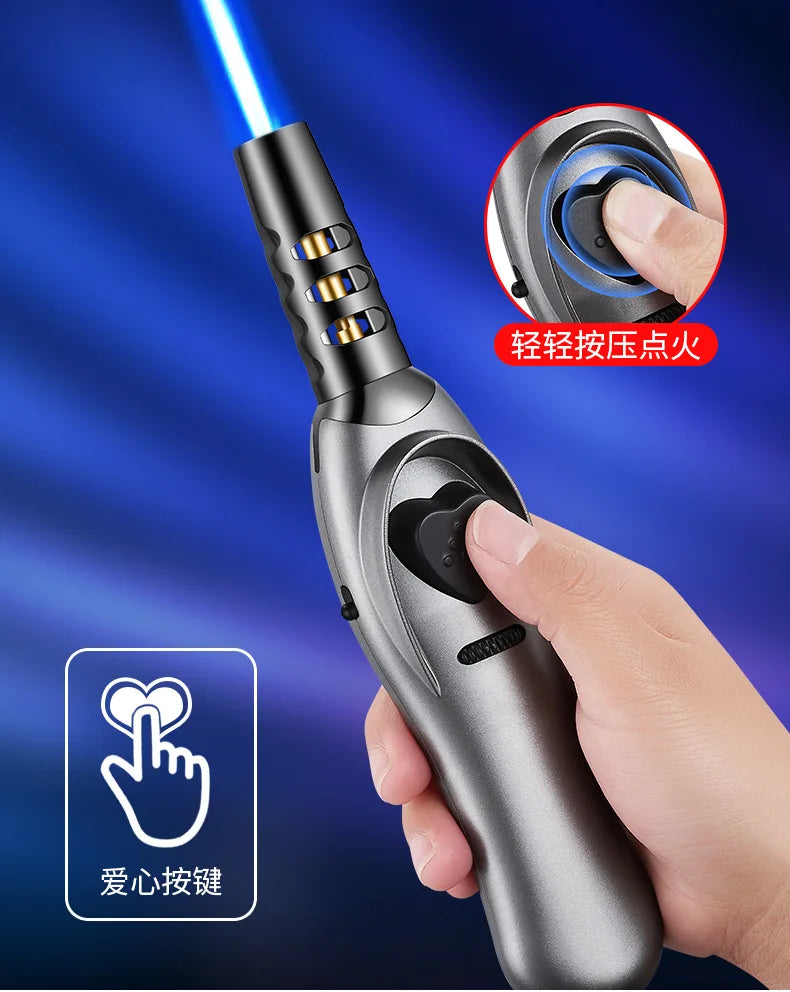 Triple Burner High Power Spray Gun Lighter Windproof Flame Refillable Butane Gas Moxibustion Cigar Outdoor BBQ Kitchen Igniter