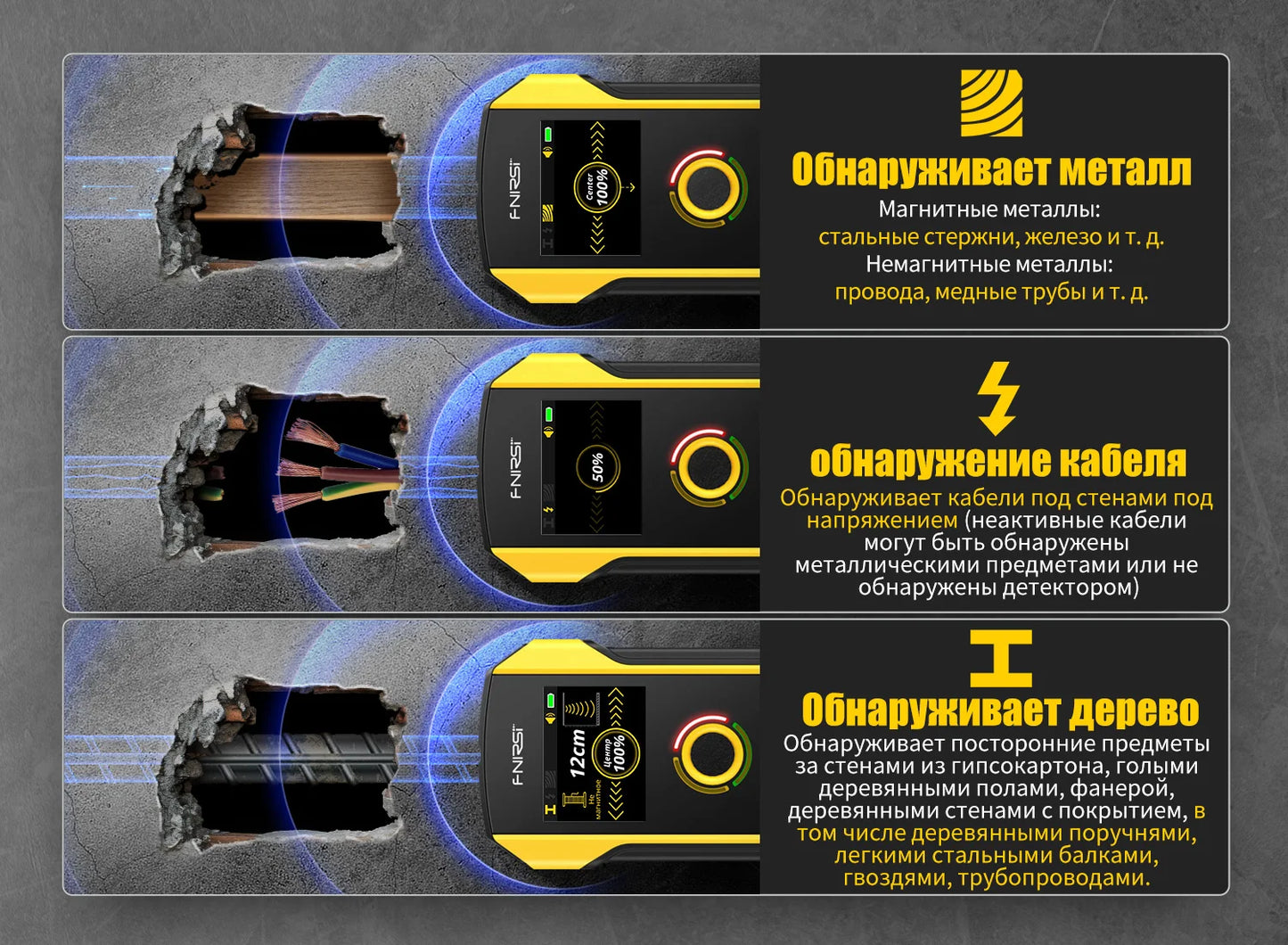 FNIRSI WD-02 Русская версия Металлоискатель Настенный сканер  Кабель Провода Металл Деревянный Стержень Найти