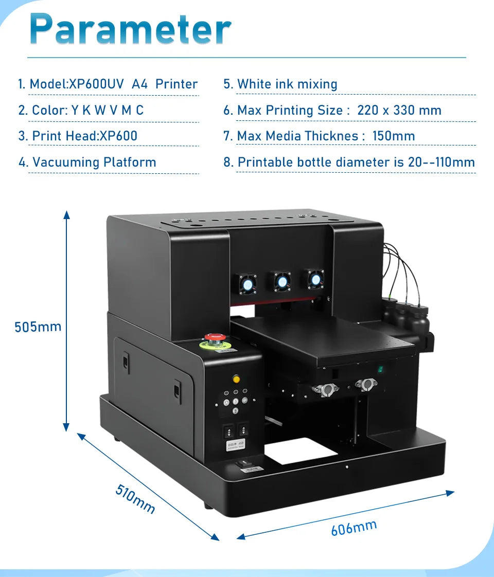 A4 UV DTF Printer XP600 impresora UV Flatbed Printer UV DTF Sticker Printing Machine For Acrylic Bottle Mug TPU
