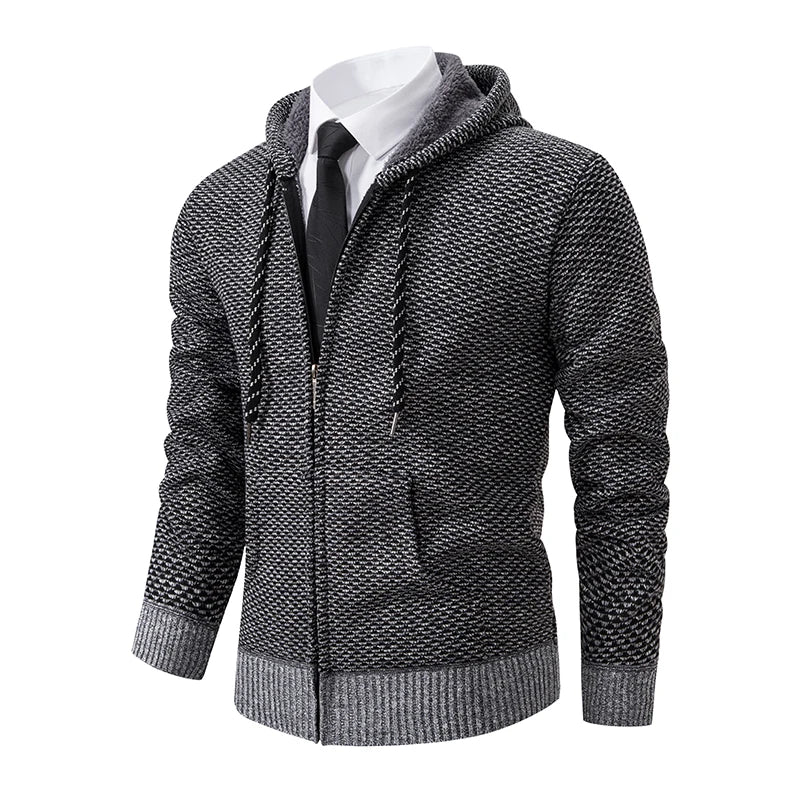 Men's trend in autumn and winter 2023 new plus velvet padded knit cardigan sweater coat