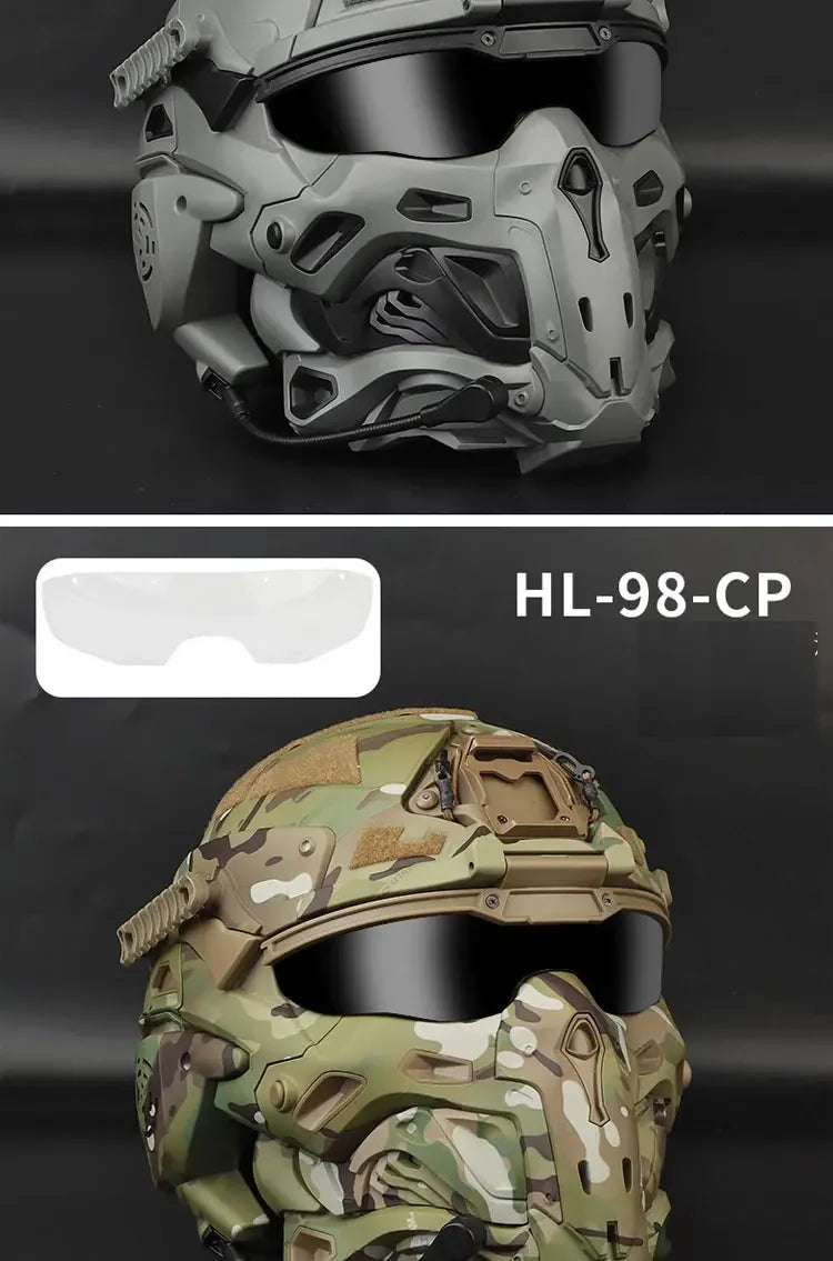 Tactical Helmet Built-in Communication Headset Anti-fog Fan Replaceable Lens W Assault Protective