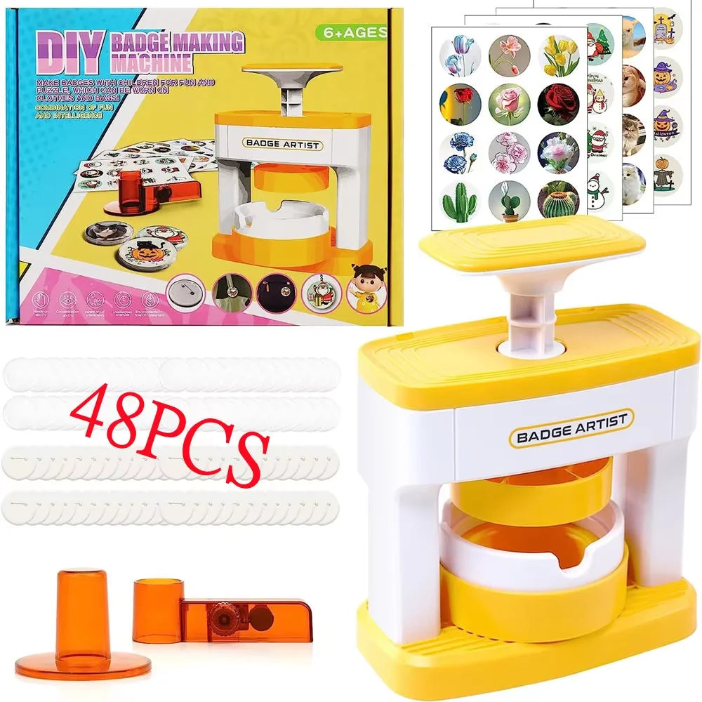 Kid Gift Badge Button Maker Machine Set, DIY Pin Button Press Badges Maker Machine with 48Pcs Button Parts+Picture+Circle Cutter
