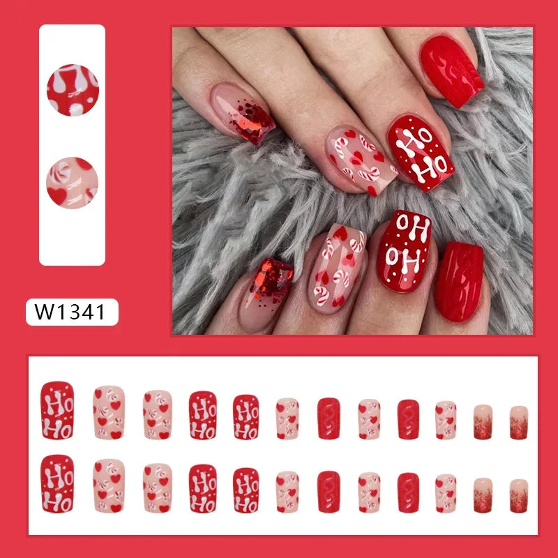 Gold Pink Wine Red 24 Pcs Fake Nail with Jelly sticker Press on False Nails Wearable Round Head Oval Full Cover Nail Tips