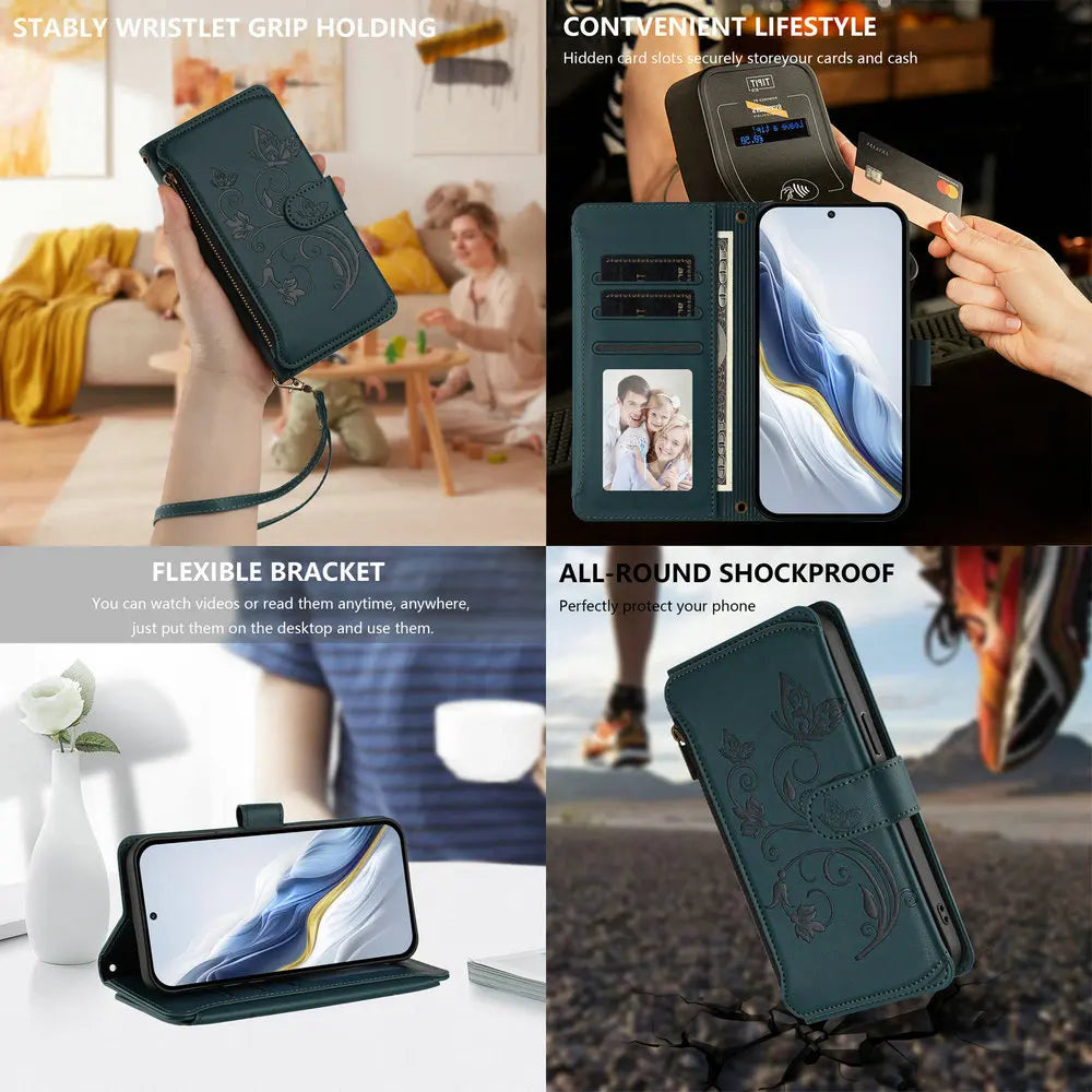 For Tecno Camon 50 Pro 2026 Edmboss Floral Zipper Leather Wallet Case for Tecno Camon 40 Premier Case Camon 50 40 Pro Funda