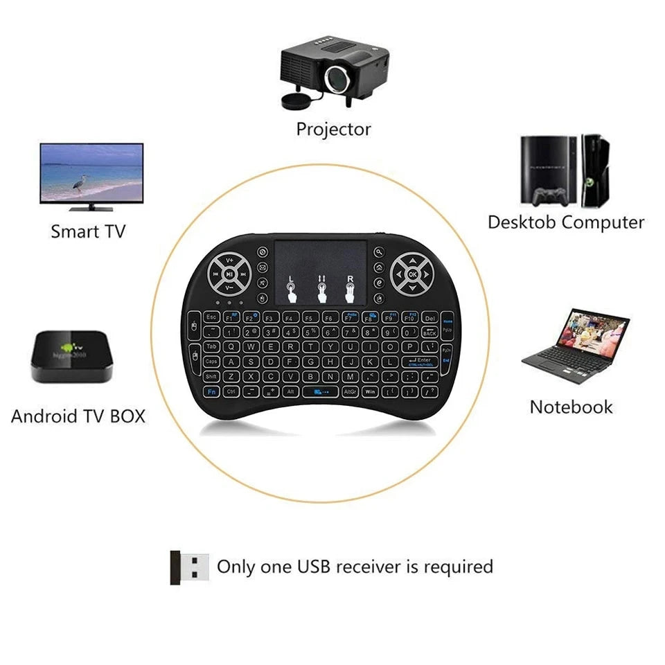 I8 Mini Wireless Keyboard 2.4G Bluetooth 7 Color Backlit English Russian Air Mouse Remote Touchpad For Android TV Box PC Laptop