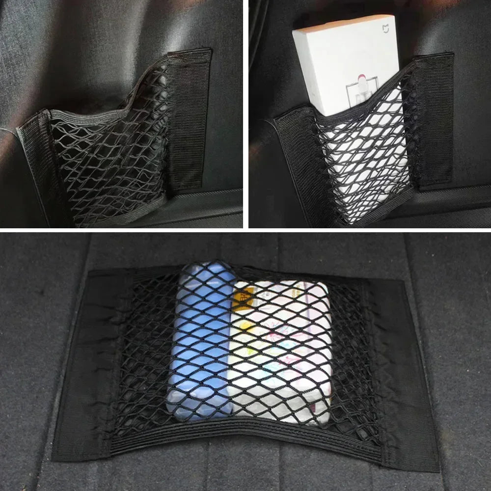 Car Back Rear Trunk Organizer Net Universal Seat Elastic Storage Mesh Tape Magic Sticker Auto Rear Trunk Bag for Stowing Tidying